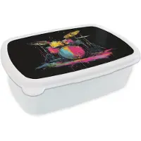 MuchoWow Broodtrommel Wit - Lunchbox Drumstel - Kleurrijk - Verf - Levendig - Brooddoos 18x12x6 cm - Brood lunch box - Broodtrommels voor kinderen en volwassenen