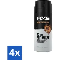 Axe 4 x - Deodorant Spray - 72hrs Anti Sweat - Dark Temptation - 150 ml - Anti-transpirant - Deodorant - Dark Temptation - Chocolade Geur - Kruiden Geur