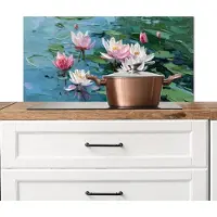 KitchenYeah Spatscherm keuken 80x40 cm - Kookplaat achterwand Waterlelies - Bloemen - Roze - Water - Muurbeschermer - Spatwand fornuis - Hoogwaardig aluminium