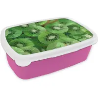 MuchoWow Broodtrommel Roze - Lunchbox Kiwi - Groen - Pitten - Brooddoos 18x12x6 cm - Brood lunch box - Broodtrommels voor kinderen en volwassenen