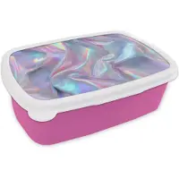MuchoWow Broodtrommel Roze - Lunchbox Golvend - Pasteltinten - Glanzend - Stof - Brooddoos 18x12x6 cm - Brood lunch box - Broodtrommels voor kinderen en volwassenen