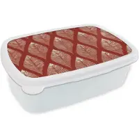 MuchoWow Broodtrommel Wit - Lunchbox Bladeren - Rood - Elegant - Brooddoos 18x12x6 cm - Brood lunch box - Broodtrommels voor kinderen en volwassenen