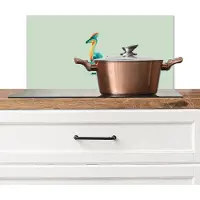 KitchenYeah Spatscherm keuken 70x30 cm - Kookplaat achterwand Staart - Dino - Minimalistisch - Blauw - Muurbeschermer - Spatwand fornuis - Hoogwaardig aluminium