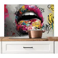 KitchenYeah Spatscherm keuken 100x65 cm - Kookplaat achterwand Lippen - Graffiti - Expressief - Muurbeschermer - Spatwand fornuis - Hoogwaardig aluminium