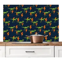 KitchenYeah Spatscherm keuken 120x80 cm - Kookplaat achterwand Bliksemschichten - Oranje - Dinosaurussen - Muurbeschermer - Spatwand fornuis - Hoogwaardig aluminium