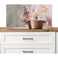 KitchenYeah Spatscherm keuken 80x40 cm - Kookplaat achterwand Bloem - Leeuwenbek - Roze - Stengel - Muurbeschermer - Spatwand fornuis - Hoogwaardig aluminium
