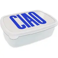 MuchoWow Broodtrommel Wit - Lunchbox Ciao - Hoofdletters - Blauw - Minimalistisch - Brooddoos 18x12x6 cm - Brood lunch box - Broodtrommels voor kinderen en volwassenen