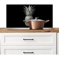 KitchenYeah Spatscherm keuken 90x45 cm - Kookplaat achterwand Ananas - Gedetailleerd - Bladeren - Muurbeschermer - Spatwand fornuis - Hoogwaardig aluminium