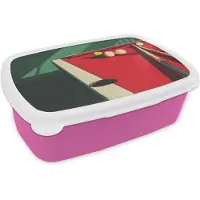 MuchoWow Broodtrommel Roze - Lunchbox Biljarttafel - Ballen - Rood - Schaduw - Brooddoos 18x12x6 cm - Brood lunch box - Broodtrommels voor kinderen en volwassenen