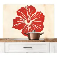 KitchenYeah Spatscherm keuken 120x80 cm - Kookplaat achterwand Rode hibiscusbloem - Textuur achtergrond - Beige - Muurbeschermer - Spatwand fornuis - Hoogwaardig aluminium