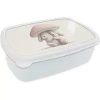 MuchoWow Broodtrommel Wit - Lunchbox Paddenstoel - Konijn - Roze - Brooddoos 18x12x6 cm - Brood lunch box - Broodtrommels voor kinderen en volwassenen