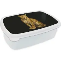 MuchoWow Broodtrommel Wit - Lunchbox Panter - Realistisch - Bruin - Brooddoos 18x12x6 cm - Brood lunch box - Broodtrommels voor kinderen en volwassenen