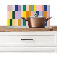 KitchenYeah Spatscherm keuken 70x30 cm - Kookplaat achterwand Stroken - Blauw - Patroon - Abstract - Muurbeschermer - Spatwand fornuis - Hoogwaardig aluminium