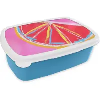 MuchoWow Broodtrommel Blauw - Lunchbox Grapefruit - Geschilderd - Roze - Strepen - Brooddoos 18x12x6 cm - Brood lunch box - Broodtrommels voor kinderen en volwassenen