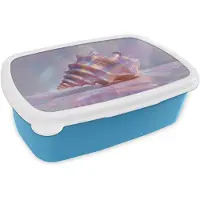 MuchoWow Broodtrommel Blauw - Lunchbox Schelp - Glanzend - Regenboogtinten - Brooddoos 18x12x6 cm - Brood lunch box - Broodtrommels voor kinderen en volwassenen