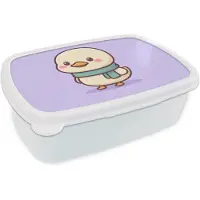 MuchoWow Broodtrommel Wit - Lunchbox Eend - Sjaal - Paars - Brooddoos 18x12x6 cm - Brood lunch box - Broodtrommels voor kinderen en volwassenen