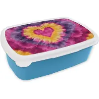 MuchoWow Broodtrommel Blauw - Lunchbox Tie dye - Hartvorm - Vlammen - Oranje - Brooddoos 18x12x6 cm - Brood lunch box - Broodtrommels voor kinderen en volwassenen