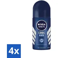 Nivea 4 x - Cool Kick - Mannen Rollerdeodorant - 48 Uur Lang Werkend - 50 ml - Anti-transpirant - Deodorant Roller - 48 Uur Bescherming - Koelende Geur - Mannelijke Geur
