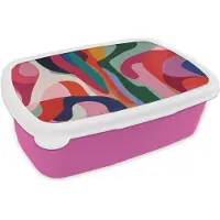 MuchoWow Broodtrommel Roze - Lunchbox Vormen - Bochten - Kleurrijk - Abstract - Brooddoos 18x12x6 cm - Brood lunch box - Broodtrommels voor kinderen en volwassenen