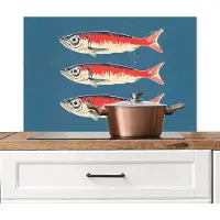 KitchenYeah Spatscherm keuken 90x60 cm - Kookplaat achterwand Vissen - Rood - Blauw - Muurbeschermer - Spatwand fornuis - Hoogwaardig aluminium