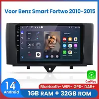 AWESAFE Carplay Android14 Autoradio - Geschikt Voor Mercedes Benz Smart Fortwo 2010 t/m 2015 - Draadloos Apple Carplay & Android Auto - 1GB + 32GB - 4 Core processor - Bluetooth & Wifi GPS Navigatie