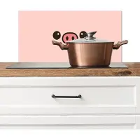 KitchenYeah Spatscherm keuken 60x30 cm - Kookplaat achterwand Varken - Roze - Minimalistisch - Muurbeschermer - Spatwand fornuis - Hoogwaardig aluminium