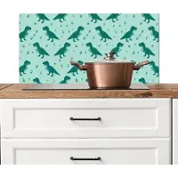 KitchenYeah Spatscherm keuken 90x45 cm - Kookplaat achterwand Donkergroen - Dinosaurussen - Afdrukken - Bladeren - Muurbeschermer - Spatwand fornuis - Hoogwaardig aluminium