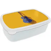 MuchoWow Broodtrommel Wit - Lunchbox Gitaar - Akoestisch - Minimalistisch - Geel - Brooddoos 18x12x6 cm - Brood lunch box - Broodtrommels voor kinderen en volwassenen