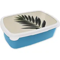 MuchoWow Broodtrommel Blauw - Lunchbox Palmblad - Donkere bladen - Subtiel - Brooddoos 18x12x6 cm - Brood lunch box - Broodtrommels voor kinderen en volwassenen