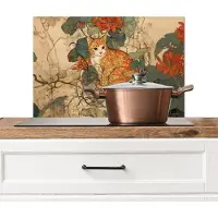 KitchenYeah Spatscherm keuken 70x50 cm - Kookplaat achterwand Kat - Sierlijk - Bloemen - Muurbeschermer - Spatwand fornuis - Hoogwaardig aluminium