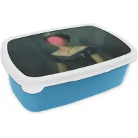 MuchoWow Broodtrommel Blauw - Lunchbox Kroon - Roze druipend verf - Portret - Brooddoos 18x12x6 cm - Brood lunch box - Broodtrommels voor kinderen en volwassenen