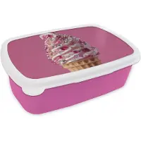 MuchoWow Broodtrommel Roze - Lunchbox Softijs - Edelstenen - Roze - Hoorntje - Brooddoos 18x12x6 cm - Brood lunch box - Broodtrommels voor kinderen en volwassenen