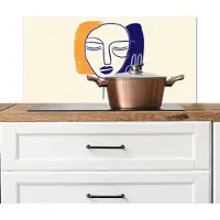 KitchenYeah Spatscherm keuken 80x40 cm - Kookplaat achterwand Minimalistisch - Gezicht - Hand - Oranje - Blauw - Muurbeschermer - Spatwand fornuis - Hoogwaardig aluminium