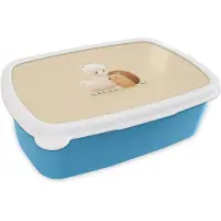 MuchoWow Broodtrommel Blauw - Lunchbox Alpaca - Egel - Bruin - Knuffelen - Brooddoos 18x12x6 cm - Brood lunch box - Broodtrommels voor kinderen en volwassenen