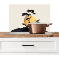 KitchenYeah Spatscherm keuken 70x50 cm - Kookplaat achterwand Zwarte boom - Gouden cirkel - Heuvel - Muurbeschermer - Spatwand fornuis - Hoogwaardig aluminium
