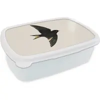 MuchoWow Broodtrommel Wit - Lunchbox Zwarte zwaluw - Gouden accenten - Lichte achtergrond - Brooddoos 18x12x6 cm - Brood lunch box - Broodtrommels voor kinderen en volwassenen