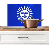 KitchenYeah Spatscherm keuken 70x50 cm - Kookplaat achterwand Zon - Gezicht - Penseelstructuur - Blauw - Muurbeschermer - Spatwand fornuis - Hoogwaardig aluminium