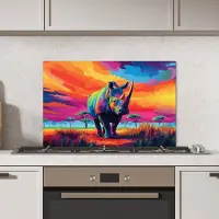 KitchenYeah Spatscherm keuken 60x40 cm - Kookplaat achterwand Neushoorn - Zonsondergang - Savanna - Kleurrijk - Muurbeschermer - Spatwand fornuis - Hoogwaardig aluminium