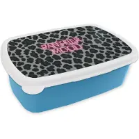 MuchoWow Broodtrommel Blauw - Lunchbox Panterprint - Zwart - Neonletters - Roze - Brooddoos 18x12x6 cm - Brood lunch box - Broodtrommels voor kinderen en volwassenen