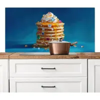 KitchenYeah Spatscherm keuken 120x60 cm - Kookplaat achterwand Pannenkoeken - Steentjes - Glitter - Slagroom - Muurbeschermer - Spatwand fornuis - Hoogwaardig aluminium