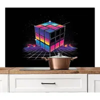 KitchenYeah Spatscherm keuken 120x80 cm - Kookplaat achterwand Kubus - Kleurrijk - Raster - Muurbeschermer - Spatwand fornuis - Hoogwaardig aluminium