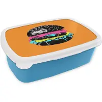 MuchoWow Broodtrommel Blauw - Lunchbox Hamburger - Oranje - Neon - popart - Brooddoos 18x12x6 cm - Brood lunch box - Broodtrommels voor kinderen en volwassenen