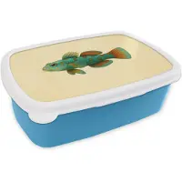MuchoWow Broodtrommel Blauw - Lunchbox Vis - Blauw - Stippen - Schubben - Brooddoos 18x12x6 cm - Brood lunch box - Broodtrommels voor kinderen en volwassenen