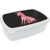 MuchoWow Broodtrommel Wit - Lunchbox Zebra - Roze - Gestreept - Brooddoos 18x12x6 cm - Brood lunch box - Broodtrommels voor kinderen en volwassenen