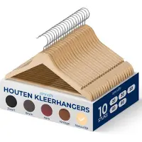 SereneLife Kleerhanger - Houten Hangers - Antislip Ruimtebesparende Kledinghangers - met 360° Draaibare Haak en Inkepingen - 10 Stuks - Duurzaam en Sterk voor Hemden, Truien, Hoodies, en Jurken