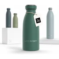 LARS NYSØM Ren Roestvrijstalen drinkfles 350ml - BPA-vrij geïsoleerde waterfles 0,35 Liter (Pine Green)