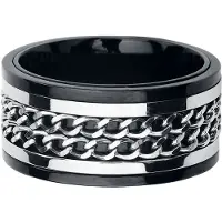 EtNox hard and heavy - Gothic Ring - Double Chain - zwart-zilverkleurig - Maat XL