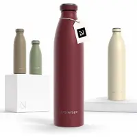 LARS NYSØM Ren Roestvrijstalen drinkfles 1000ml - BPA-vrije geïsoleerde waterfles - voorSport, Fiets, Volwassene, Kids (Berry Red)