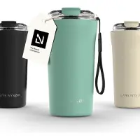 LARS NYSØM Rørelse Thermo Coffee Mug-to-go 500ml - BPA-vrij met Isolatie - Met Draagriem & Tritan Deksel (Aqua Turquoise)