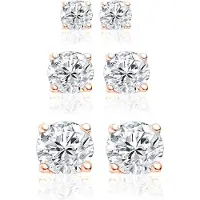 New Bling 929901015 Zilveren oorbellen - set van 3 paar oorknoppen - 3 verschillende maten - rond - zirkonia - rosékleurig